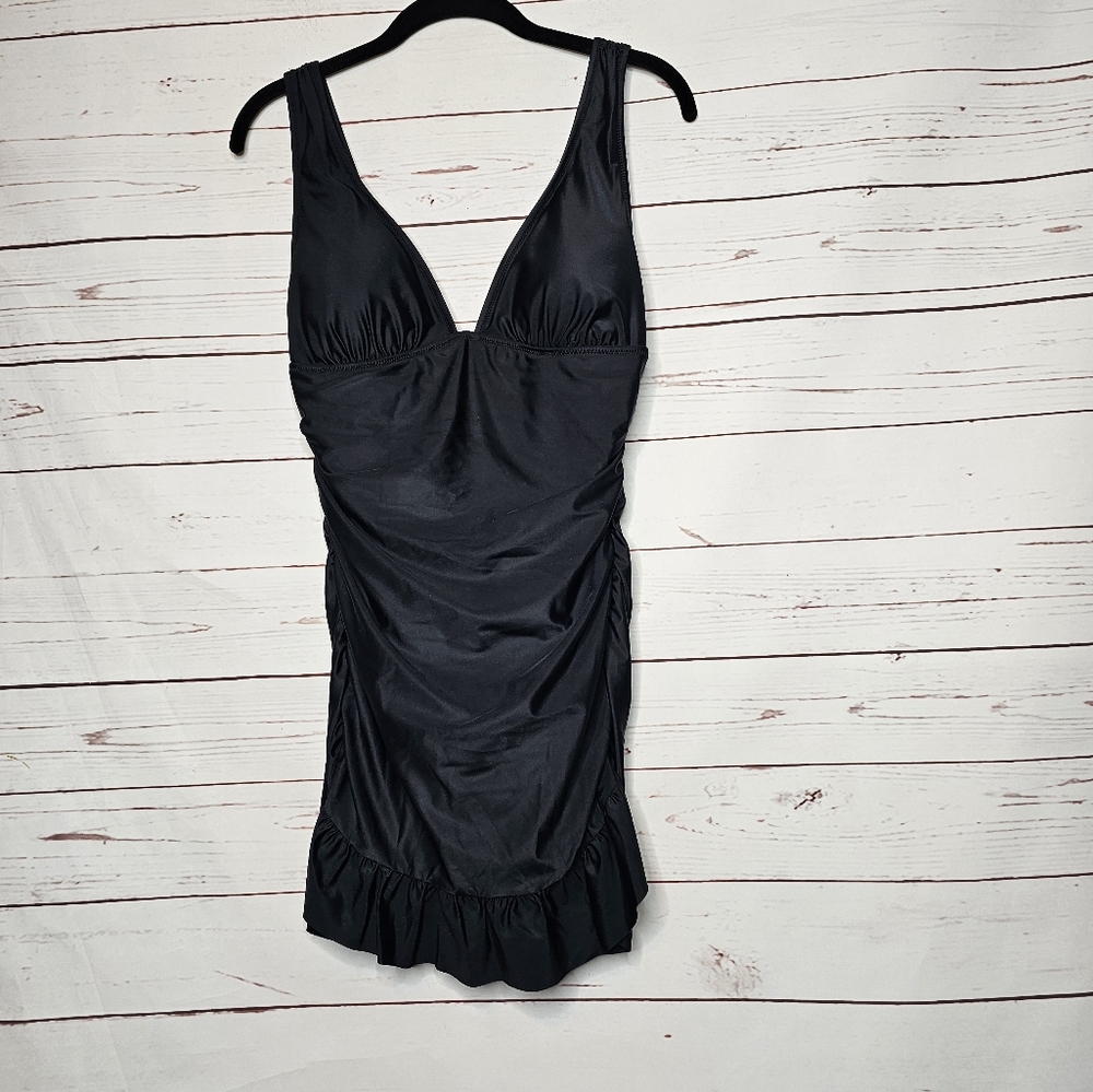 J. Crew Black One Piece Swimsuit with Ruched Design